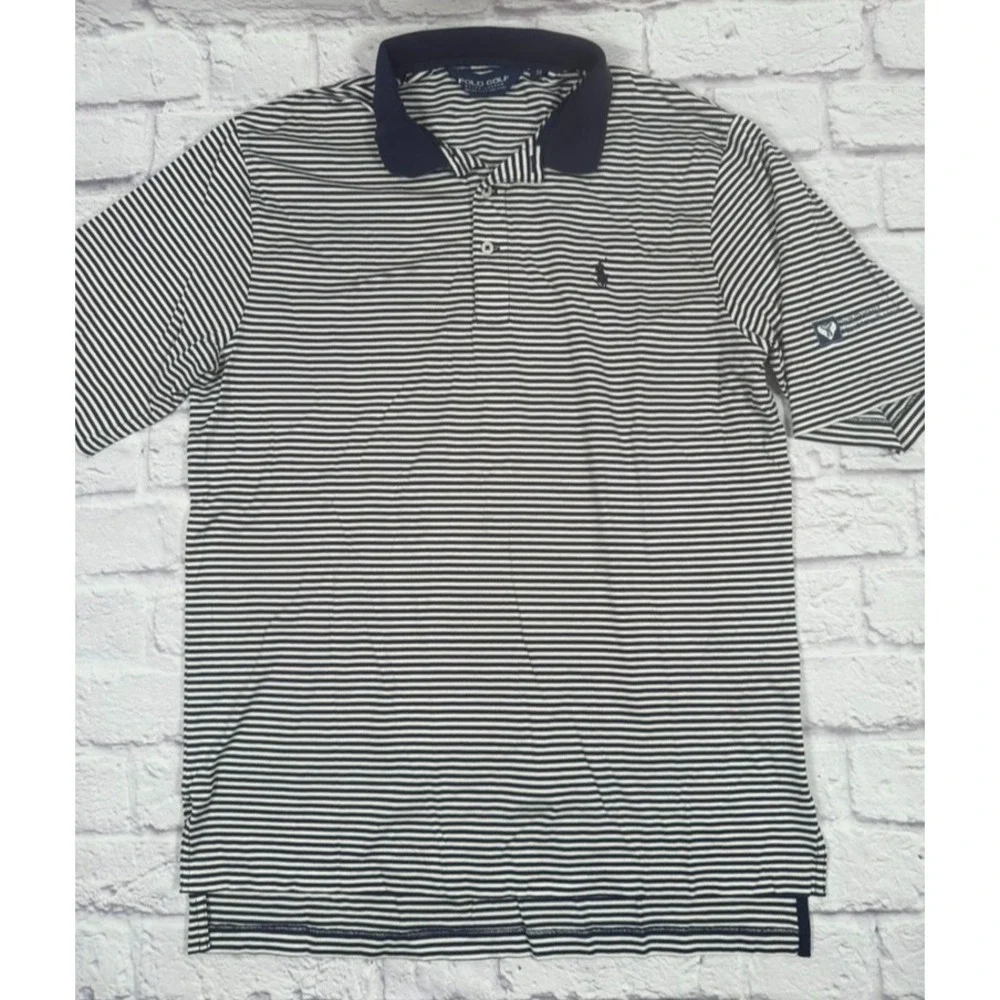 Ralph Lauren Polo Golf Mens Medium‎ Blue White Striped Short Sleeve Polo Shirt